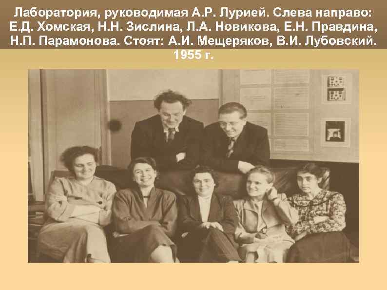 Лаборатория, руководимая А. Р. Лурией. Слева направо: Е. Д. Хомская, Н. Н. Зислина, Л.
