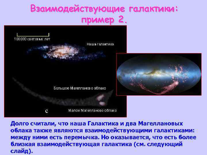 Взаимодействующие галактики: пример 2. с Долго считали, что наша Галактика и два Магеллановых облака