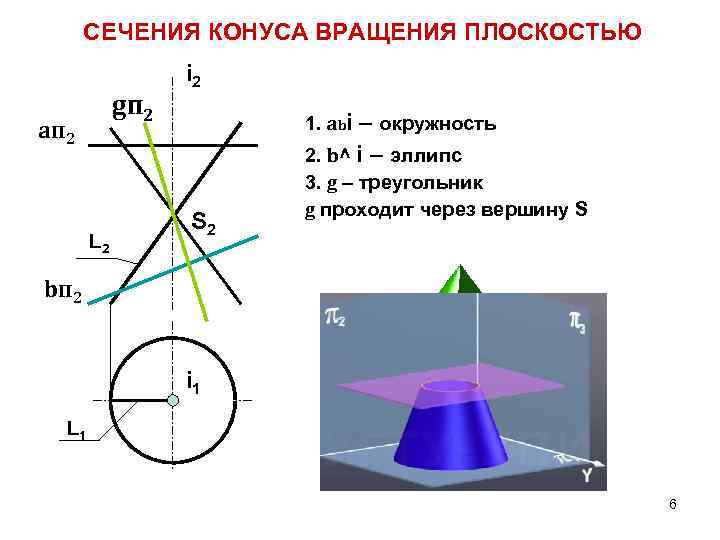 СЕЧЕНИЯ КОНУСА ВРАЩЕНИЯ ПЛОСКОСТЬЮ gп 2 aп 2 L 2 i 2 1. abi