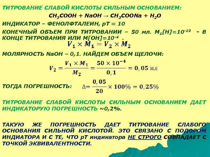 Титрование сильная кислота сильное основание