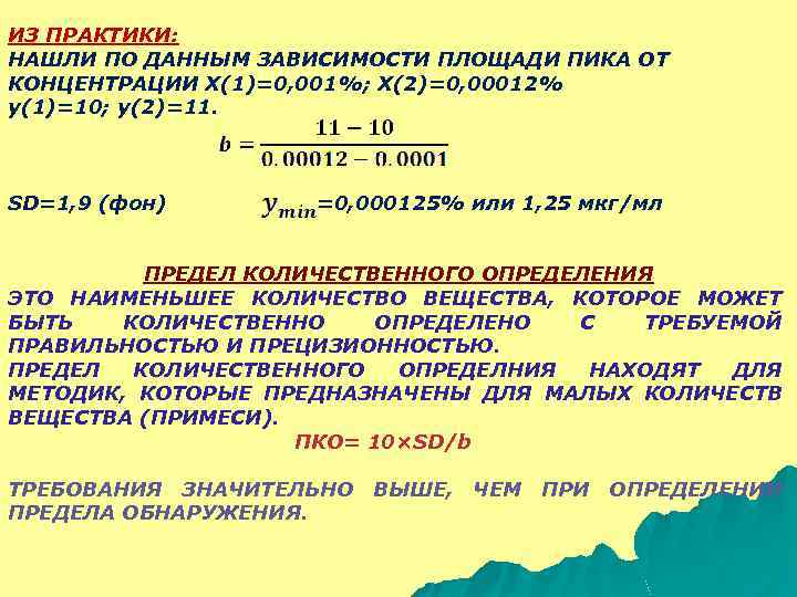 ИЗ ПРАКТИКИ: НАШЛИ ПО ДАННЫМ ЗАВИСИМОСТИ ПЛОЩАДИ ПИКА ОТ КОНЦЕНТРАЦИИ Х(1)=0, 001%; Х(2)=0, 00012%
