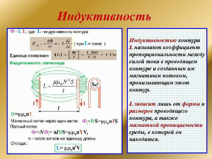 Индуктивностью контура L называют коэффициент пропорциональности между силой тока в проводящем контуре и созданным