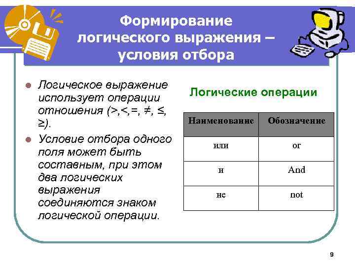 Логические выражения условия