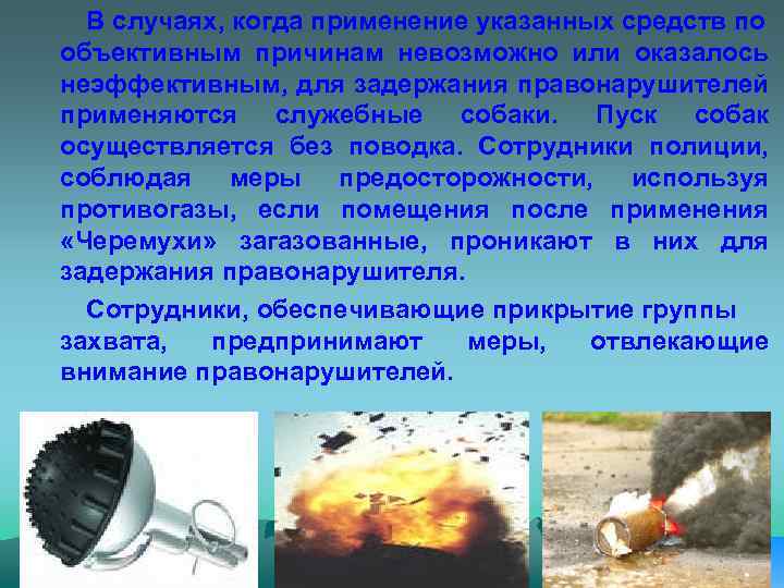 В случаях, когда применение указанных средств по объективным причинам невозможно или оказалось неэффективным, для