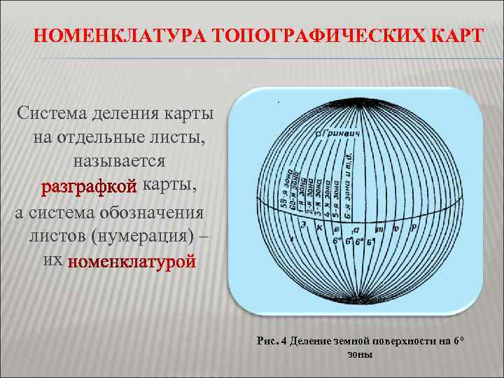 НОМЕНКЛАТУРА ТОПОГРАФИЧЕСКИХ КАРТ Система деления карты на отдельные листы, называется карты, а система обозначения