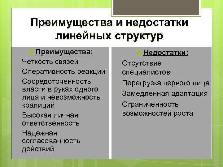 Достоинства и недостатки линейной структуры управления