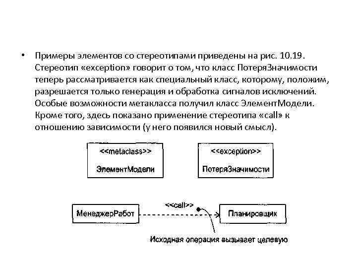  • Примеры элементов со стереотипами приведены на рис. 10. 19. Стереотип «exception» говорит