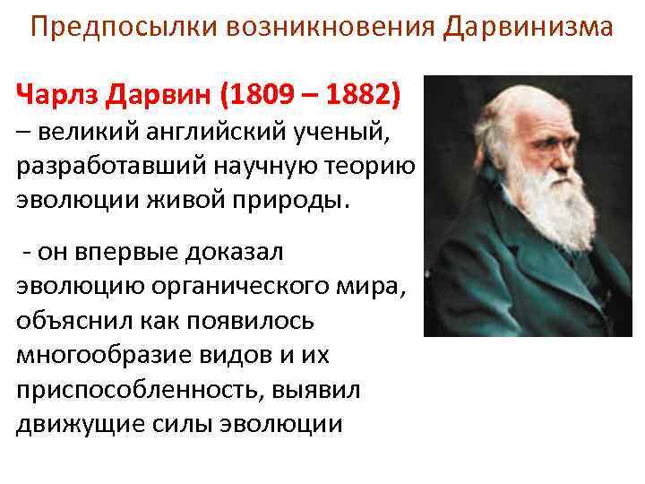 Предпосылки возникновения эволюционного учения дарвина презентация