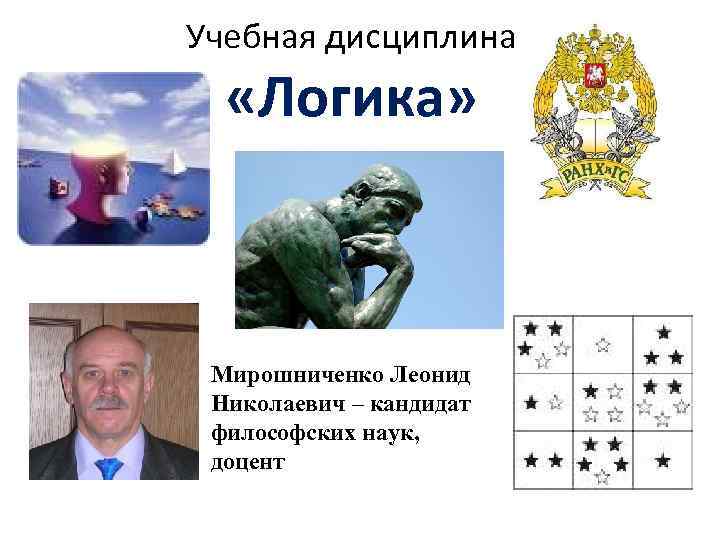 Учебная дисциплина «Логика» Мирошниченко Леонид Николаевич – кандидат философских наук, доцент 