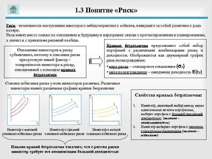 1. 3 Понятие «Риск» Риск возможность наступления некоторого неблагоприятного события, влекущего за собой различного