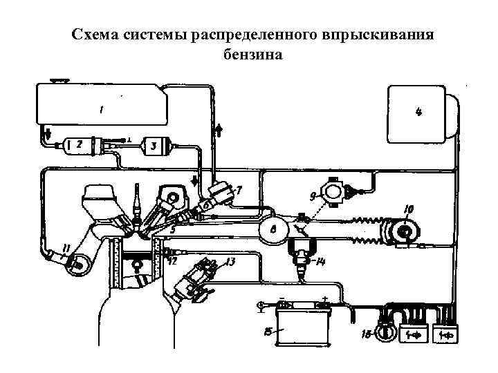 Схема системы распределенного впрыскивания бензина 