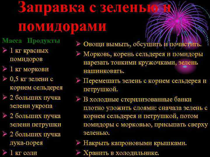 Заправка с зеленью и помидорами Масса Продукты Ø 1 кг красных помидоров Ø 1