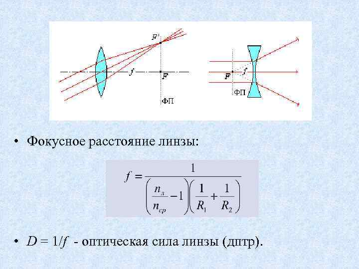 Фокусное расстояние отрицательное линза. Формула для определения фокусного расстояния собирающей линзы. Как определить Фокусное расстояние системы линз. Формула рассеивающей линзы физика. Оптическая сила тонкой собирающей линзы формула.