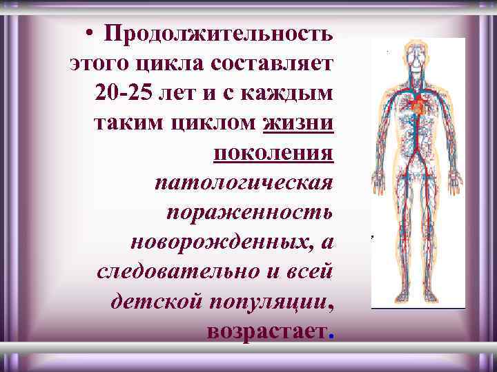  • Продолжительность этого цикла составляет 20 -25 лет и с каждым таким циклом