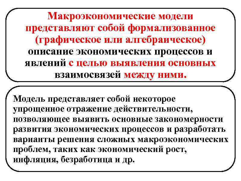 Макроэкономические модели представляют собой формализованное (графическое или алгебраическое) описание экономических процессов и явлений с