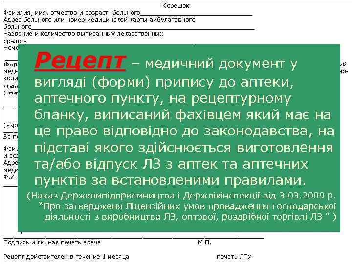 Корешок Фамилия, имя, отчество и возраст больного_______________ Адрес больного или номер медицинской карты амбулаторного