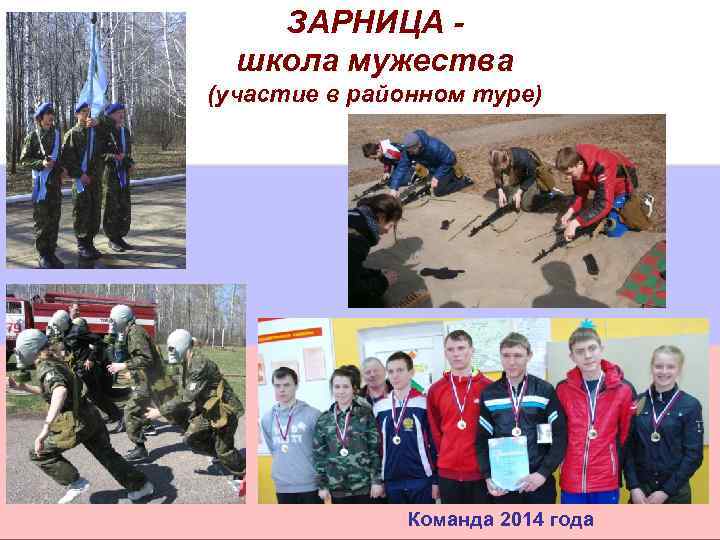 ЗАРНИЦА школа мужества (участие в районном туре) Команда 2014 года 