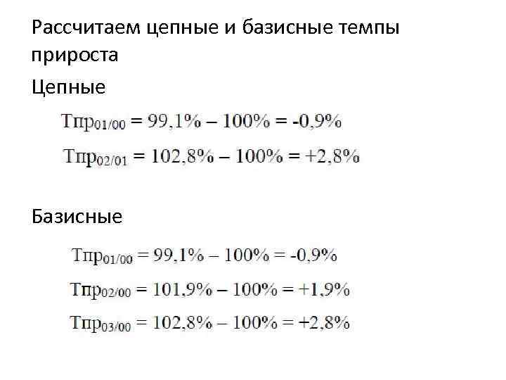 Рассчитаем цепные и базисные темпы прироста Цепные Базисные 