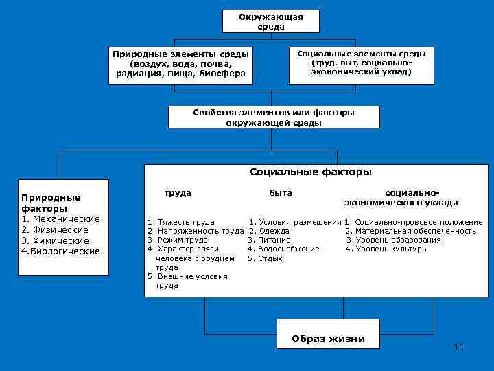 Окружающая среда Природные элементы среды (воздух, вода, почва, радиация, пища, биосфера Социальные элементы среды