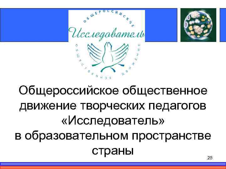 Общероссийское общественное движение творческих педагогов «Исследователь» в образовательном пространстве страны 25 