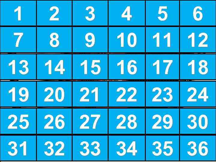 1 7 13 19 25 31 2 8 14 20 26 32 3 9