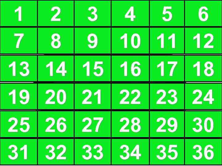 1 7 13 19 25 31 2 8 14 20 26 32 3 9