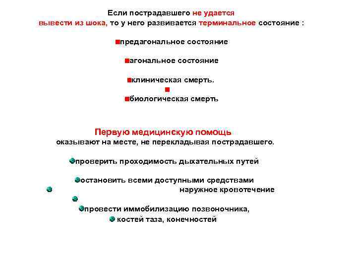 Если пострадавшего не удается вывести из шока, то у него развивается терминальное состояние :