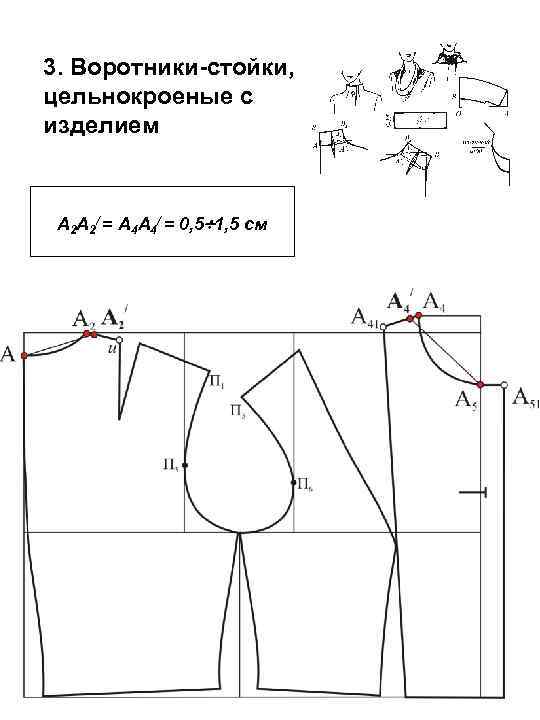 3. Воротники-стойки, цельнокроеные с изделием А 2 А 2/ = А 4 А 4/