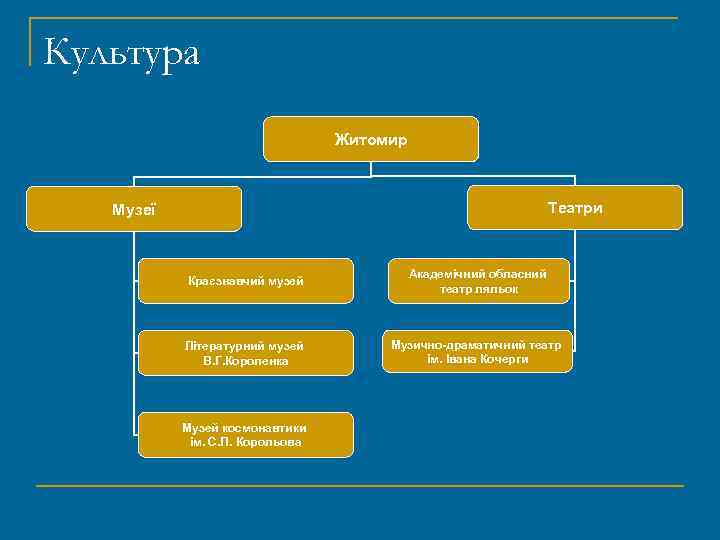 Культура Житомир Театри Музеї Краєзнавчий музей Академічний обласний театр ляльок Літературний музей В. Г.