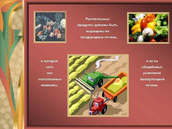 Растительные продукты должны быть выращены на плодородных почвах, в которых а не на есть