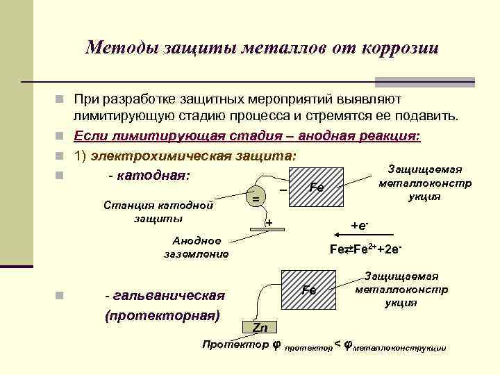 Методы защиты металлов от коррозии n При разработке защитных мероприятий выявляют лимитирующую стадию процесса