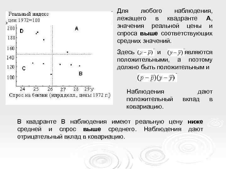 Для любого наблюдения, лежащего в квадранте А, значения реальной цены и спроса выше соответствующих