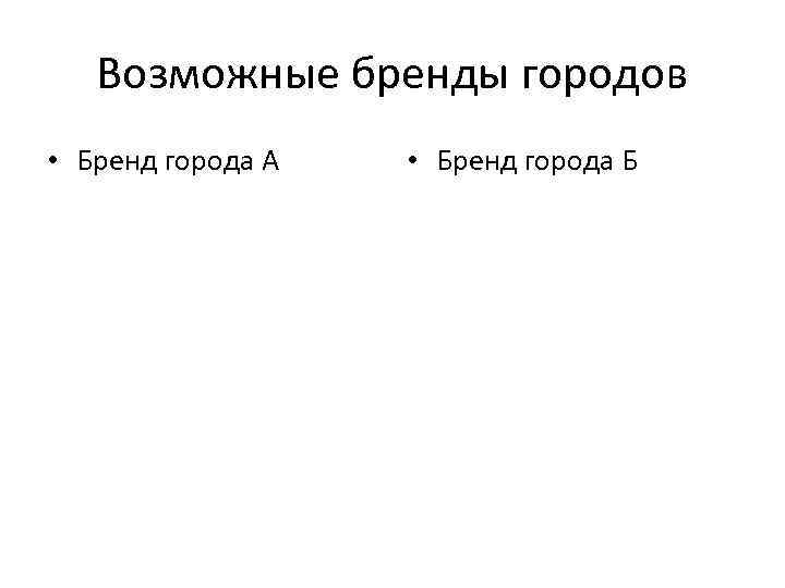 Возможные бренды городов • Бренд города А • Бренд города Б 