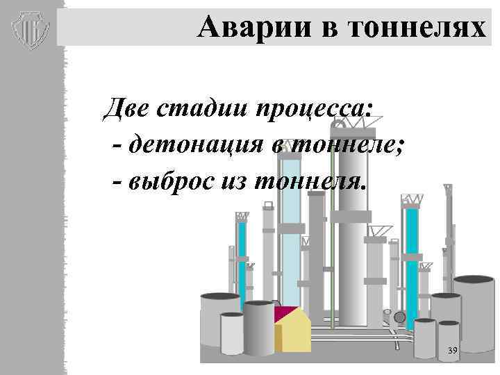 Аварии в тоннелях Две стадии процесса: - детонация в тоннеле; - выброс из тоннеля.