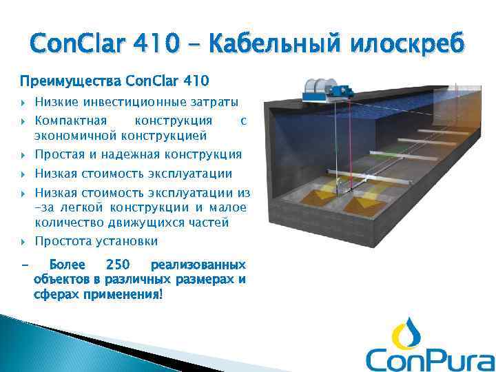 Con. Clar 410 – Кабельный илоскреб Преимущества Con. Clar 410 - Низкие инвестиционные затраты