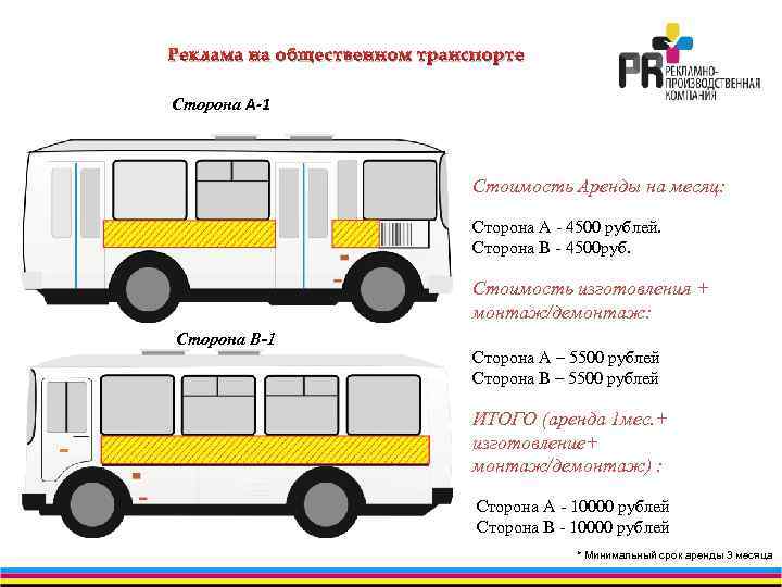 Реклама на общественном транспорте Сторона А-1 Стоимость Аренды на месяц: Сторона А - 4500