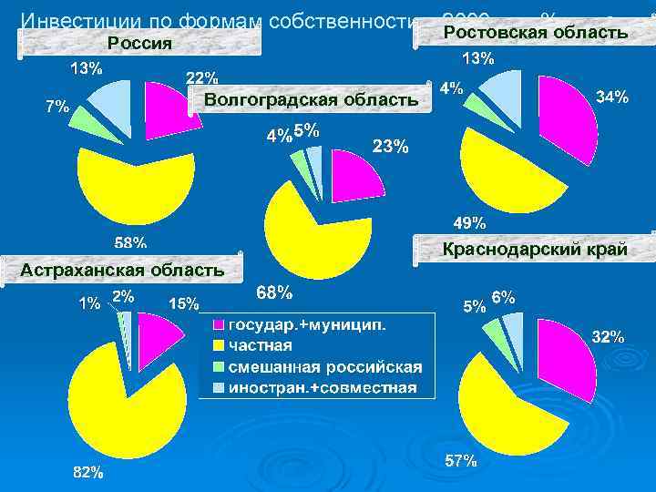 Инвестиции по формам собственности в 2009 г. , в % к итогу Ростовская область