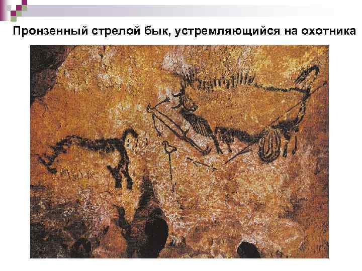 Пронзенный стрелой бык, устремляющийся на охотника 