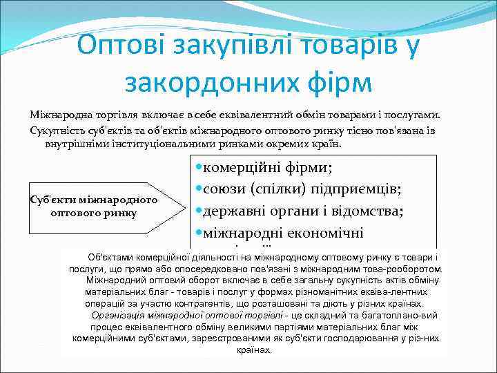 Оптові закупівлі товарів у закордонних фірм Міжнародна торгівля включає в себе еквівалентний обмін товарами