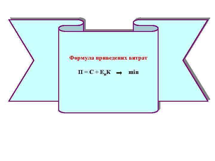 Формула приведених витрат П = С + Ен. К min 