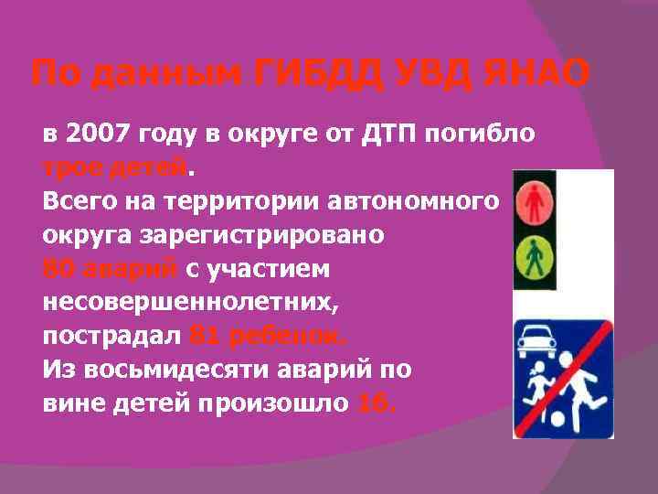 По данным ГИБДД УВД ЯНАО в 2007 году в округе от ДТП погибло трое