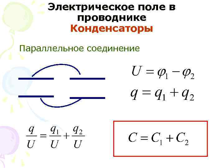 Электрическое поле в проводнике Конденсаторы Параллельное соединение 