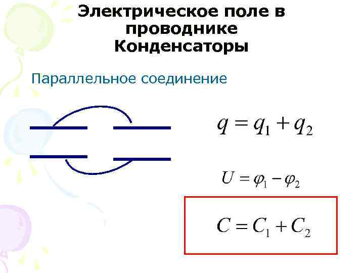 Электрическое поле в проводнике Конденсаторы Параллельное соединение 