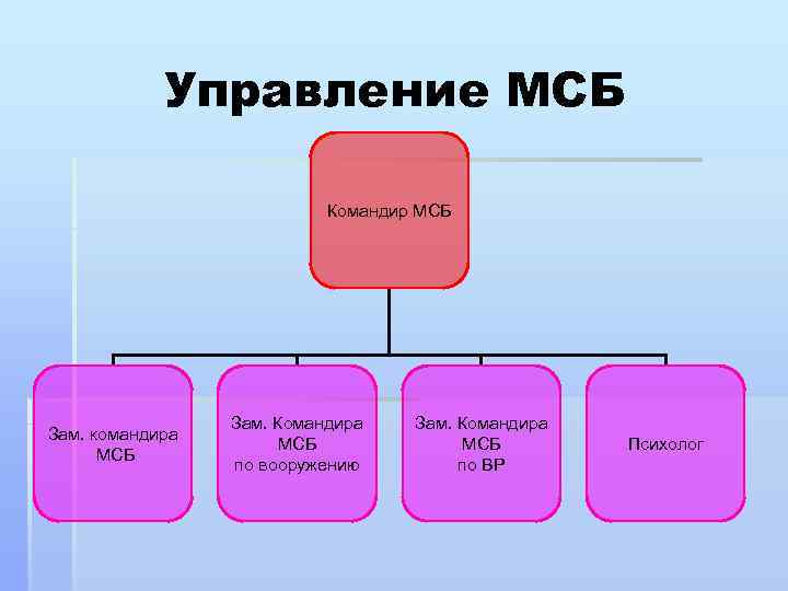 Управление МСБ Командир МСБ Зам. командира МСБ Зам. Командира МСБ по вооружению Зам. Командира