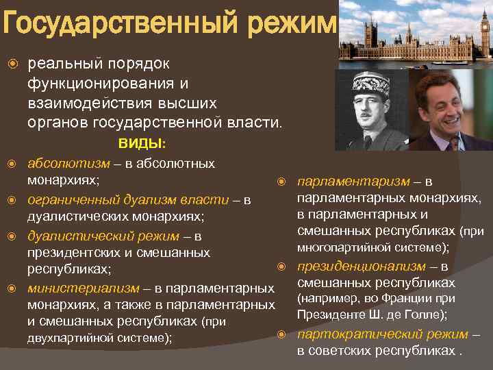 Режимы государственной власти