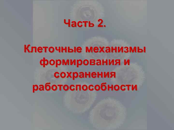 Часть 2. Клеточные механизмы формирования и сохранения работоспособности 