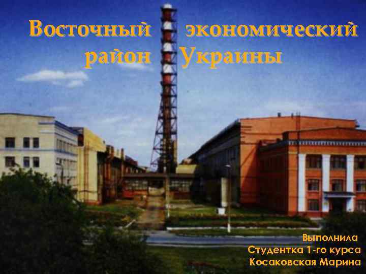 Восточный район экономический Украины Выполнила Студентка 1 -го курса Косаковская Марина 