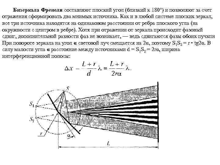  Бизеркала Френеля составляют плоский угол (близкий к 180°) и позволяют за счет отражения