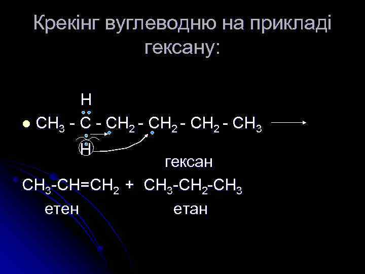 Крекінг вуглеводню на прикладі гексану: Н l CH 3 - CH 2 - CH