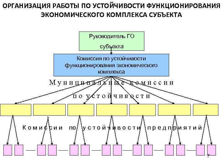 ОРГАНИЗАЦИЯ РАБОТЫ ПО УСТОЙЧИВОСТИ ФУНКЦИОНИРОВАНИЯ ЭКОНОМИЧЕСКОГО КОМПЛЕКСА СУБЪЕКТА Руководитель ГО субъекта Комиссия по устойчивости